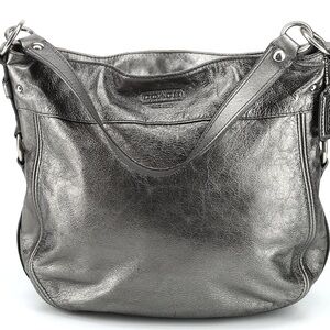 Coach Zoe Leather Metallic Silver Hobo Bag